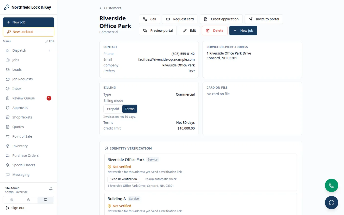 A commercial customer record