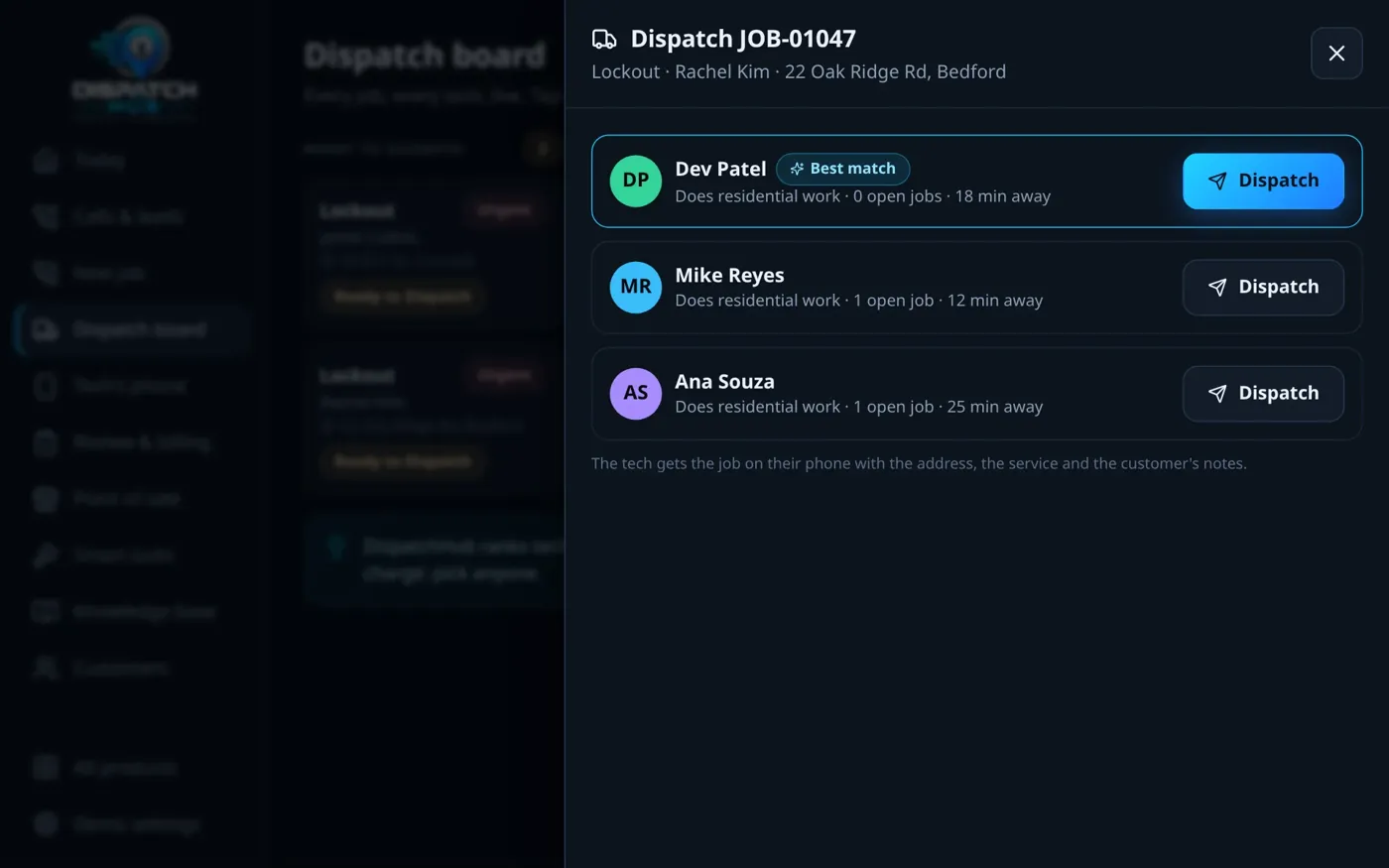 Ranked tech suggestions for a job
