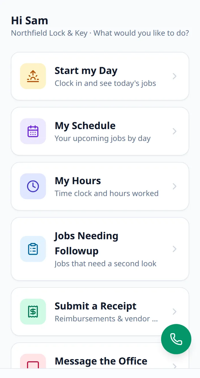 The tech app home screen